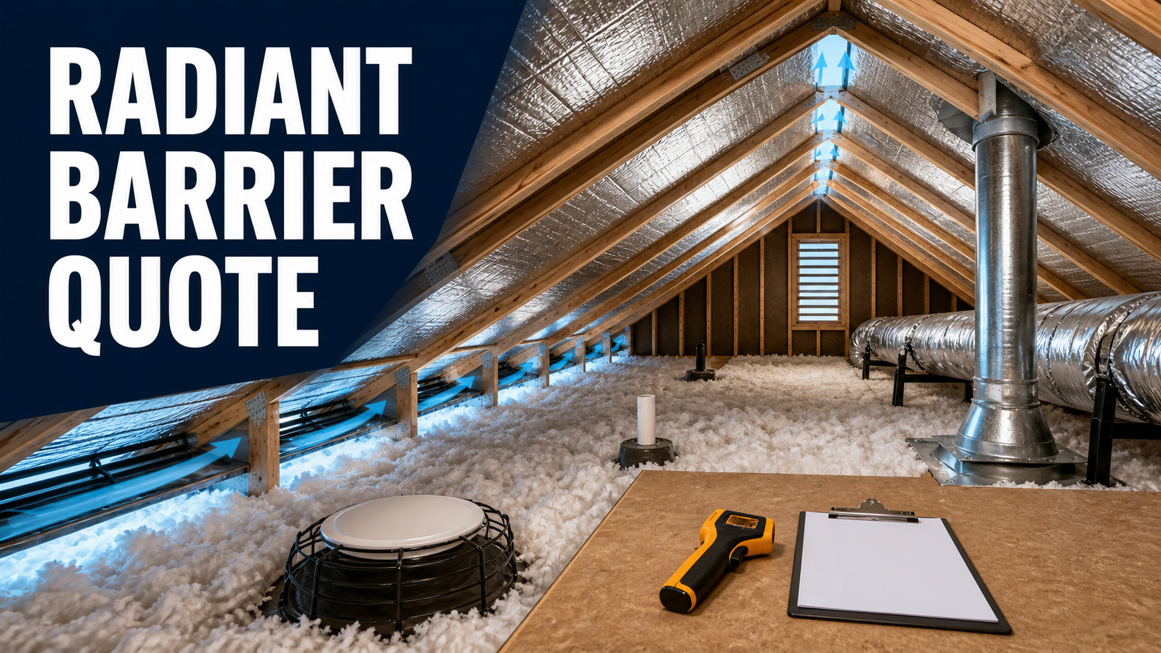 Attic radiant barrier quote review with reflective surface, rafter air gap, ventilation path, floor insulation, air sealing and safe clearances